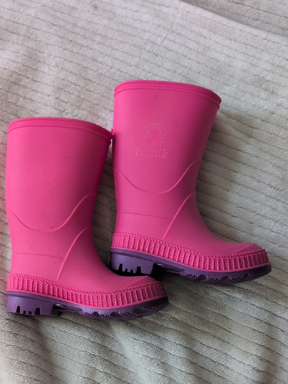 Kamik Kids Waterproof Pink Rain Boots with Purple Soles